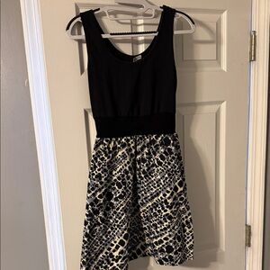 Velvet Torch Black and Cream Patterned Mini Dress